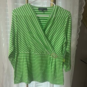 Jones New York Vibrant Green Striped Blouse